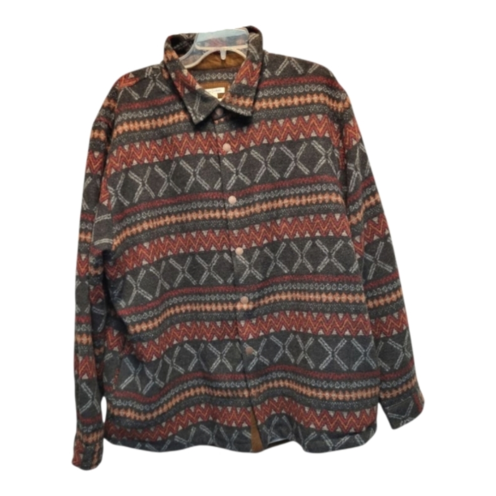 Carbon2Colbalt Men's Geometric Pattern Plush Wool Blend Shirt Jacket - Size XL